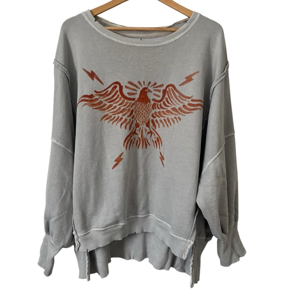 We The Free Gray Zion Eagle Graphic Camden Oversized Relaxed Fit Sweatshirt